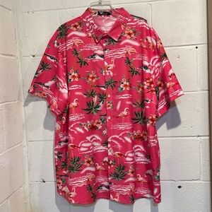 SSLR men’s tropical Hawaiian flamingo shirt red pink short sleeve button up XXL